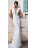 Cap Sleeve Crystal White Soft Satin Wedding Dress